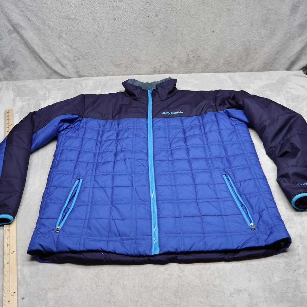 Columbia Jacket Mens Large Tall Blue Omni-Heat Full Zip Quilted Insulated VTG